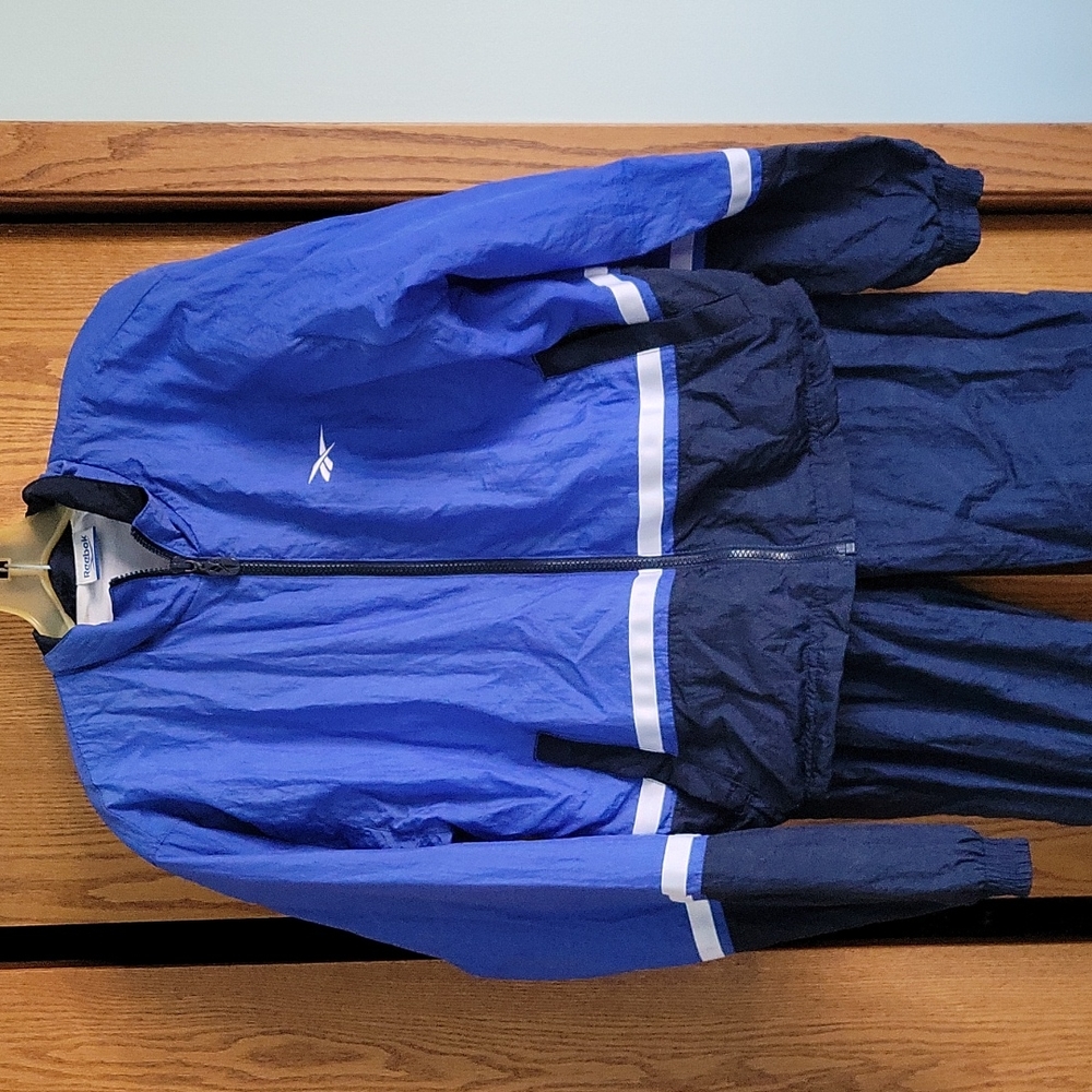 REEBOK Women Blue Long Sleeve Full Zip 2 Piece Activewear Tracksuit Set Sz L